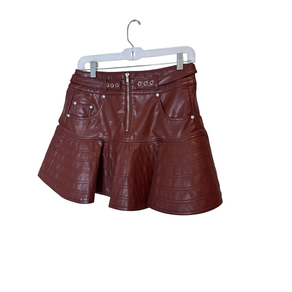 Pilcro Skirt Womens 6 Brown Faux Leather Flare Mini Zip Pockets Studded Y2K